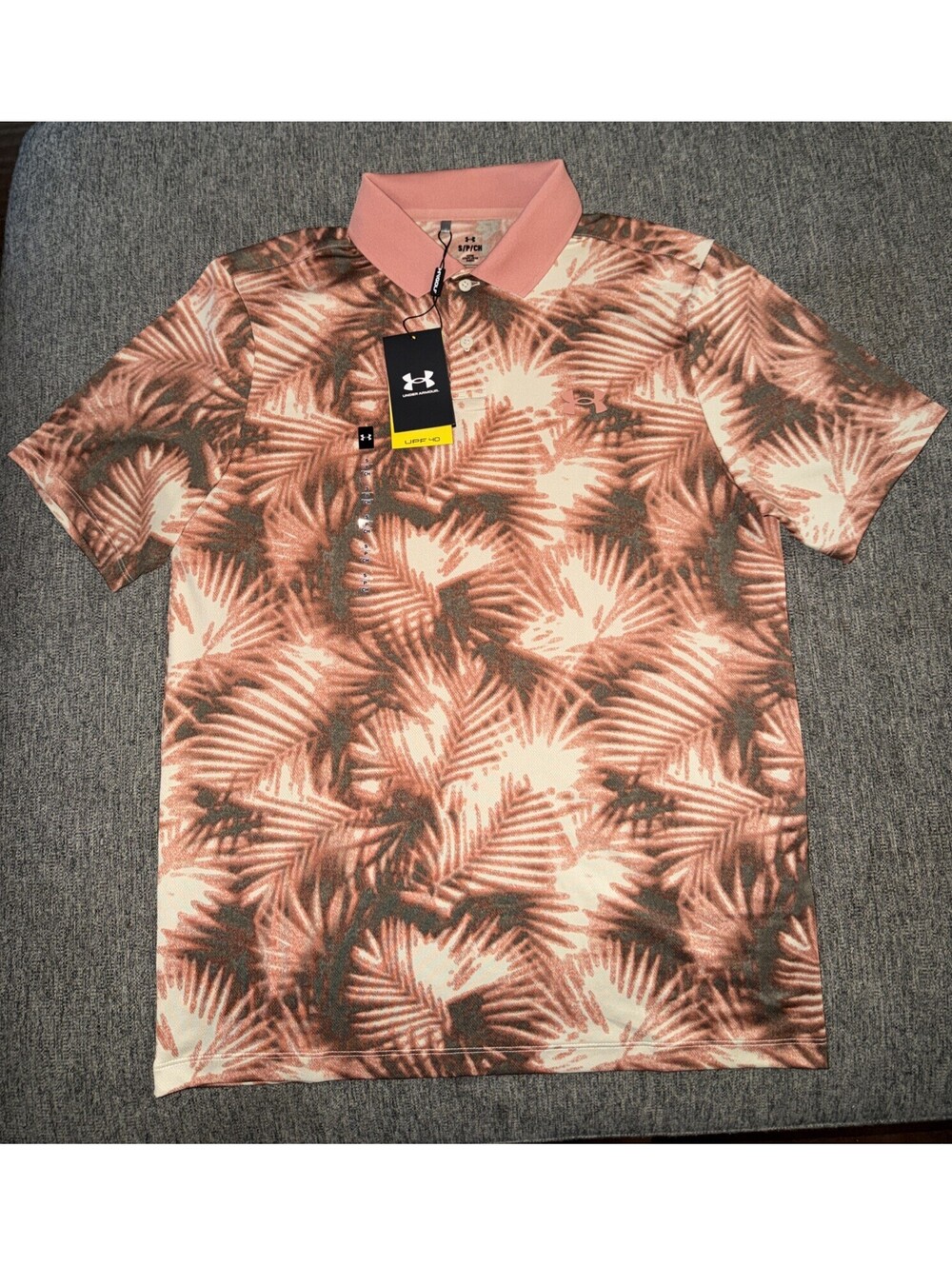 Under Armour Golf Matchplay Floral Polo Shirt Men Small Loose Fit UPF 40 New
